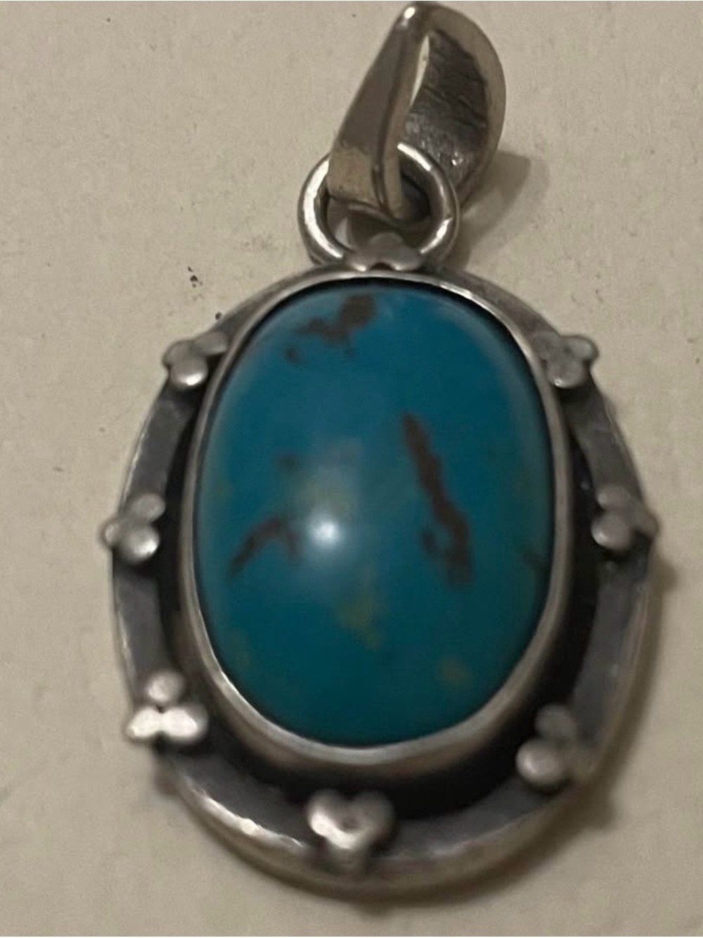 Sterling Silver Turquoise Oval Pendant - Blue Turquoise Statement Necklace Charm